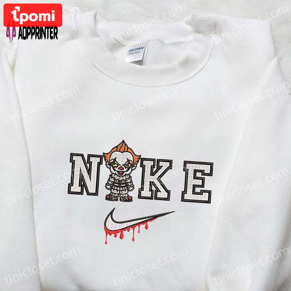 Chibi pennywise x nike embroidered hoodie & shirt: best halloween gift ideas Embroidered Shirt