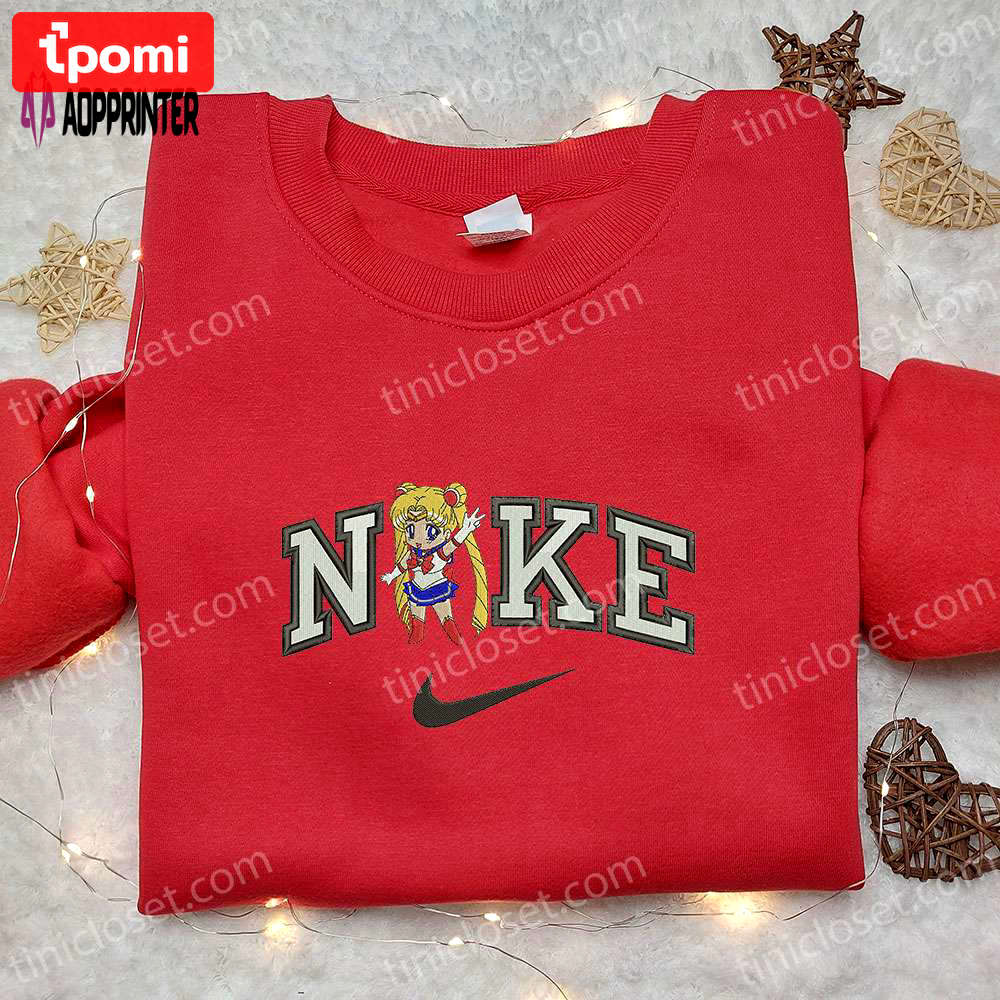 Chibi sailormoon x nike anime embroidered tshirt sweatshirt & hoodie: custom sailor moon embroidery Embroidered Shirt