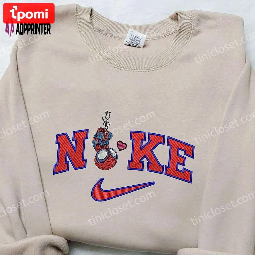 Chibi spider-man heart x nike sweatshirt: best gifts for family nike inspired embroidered shirt Embroidered Shirt
