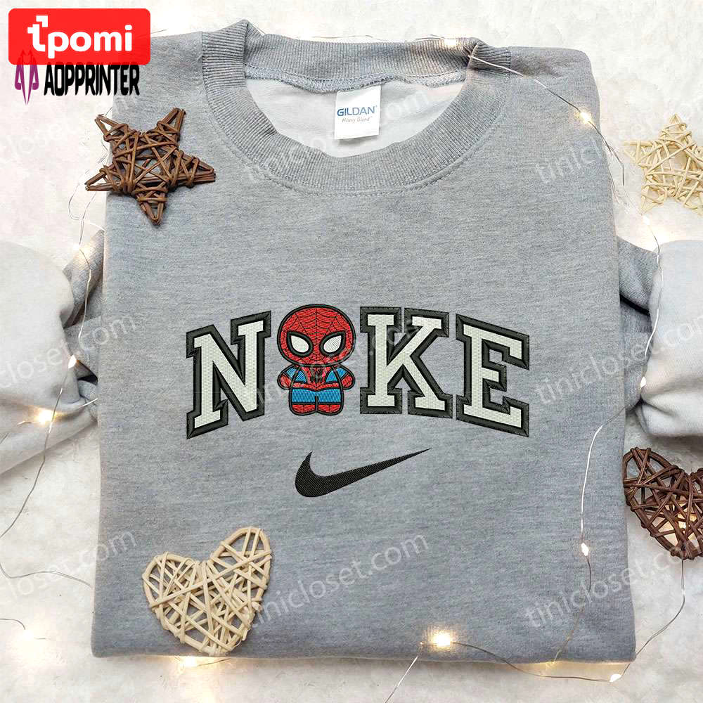 Chibi spider-man x nike embroidered sweatshirt: best nike inspired shirt for family gifts Embroidered Shirt