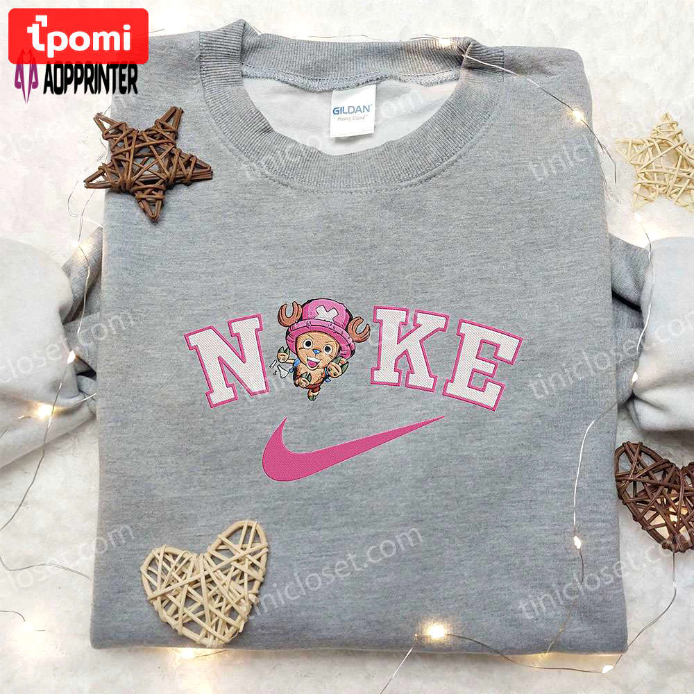 Chibi tony tony chopper x nike anime embroidered hoodie & shirts – one piece & nike inspired designs Embroidered Shirt