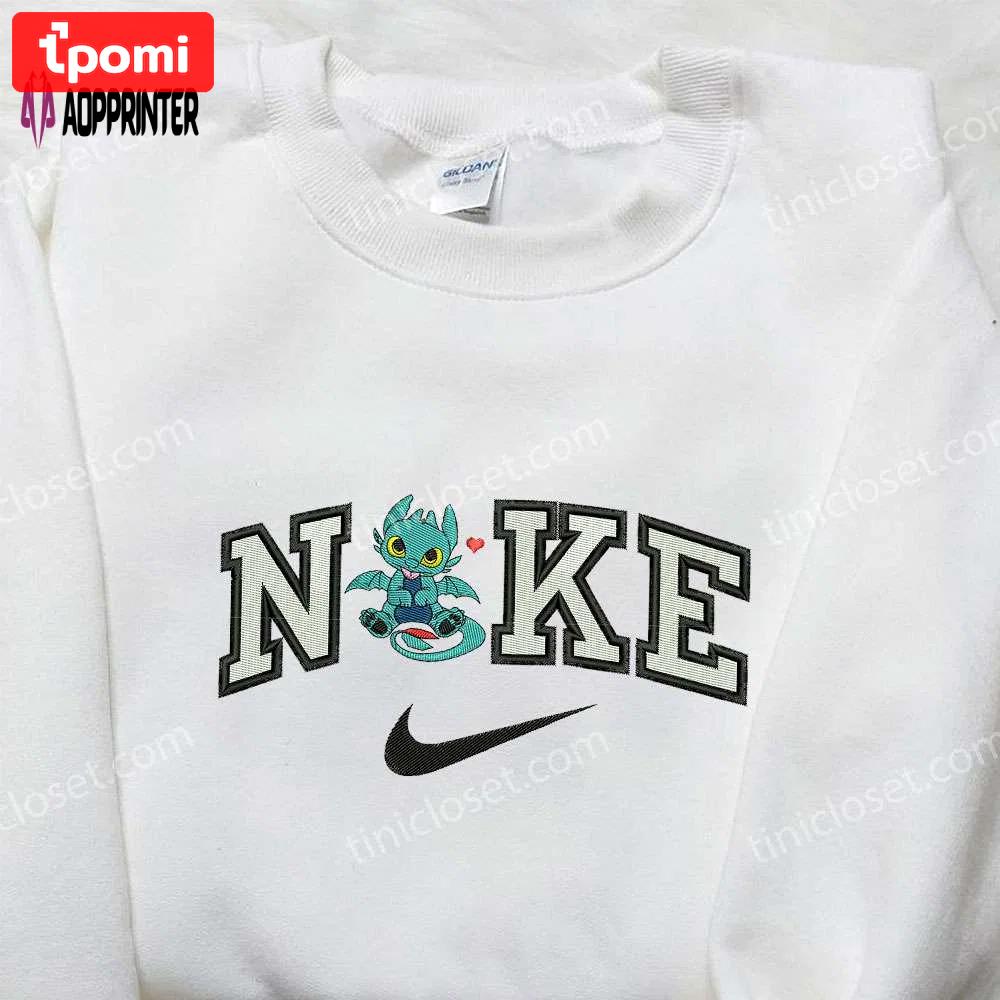 Chibi toothless x nike embroidered hoodie & shirt: how to train your dragon & nike inspired apparel Embroidered Shirt
