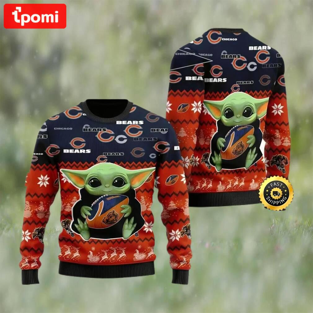 Chicago bears baby yoda ugly christmas sweater, faux wool sweater, national football league, gifts for fans football nfl, football 3d ugly sweater ? prinvity Christmas Ugly Sweater
