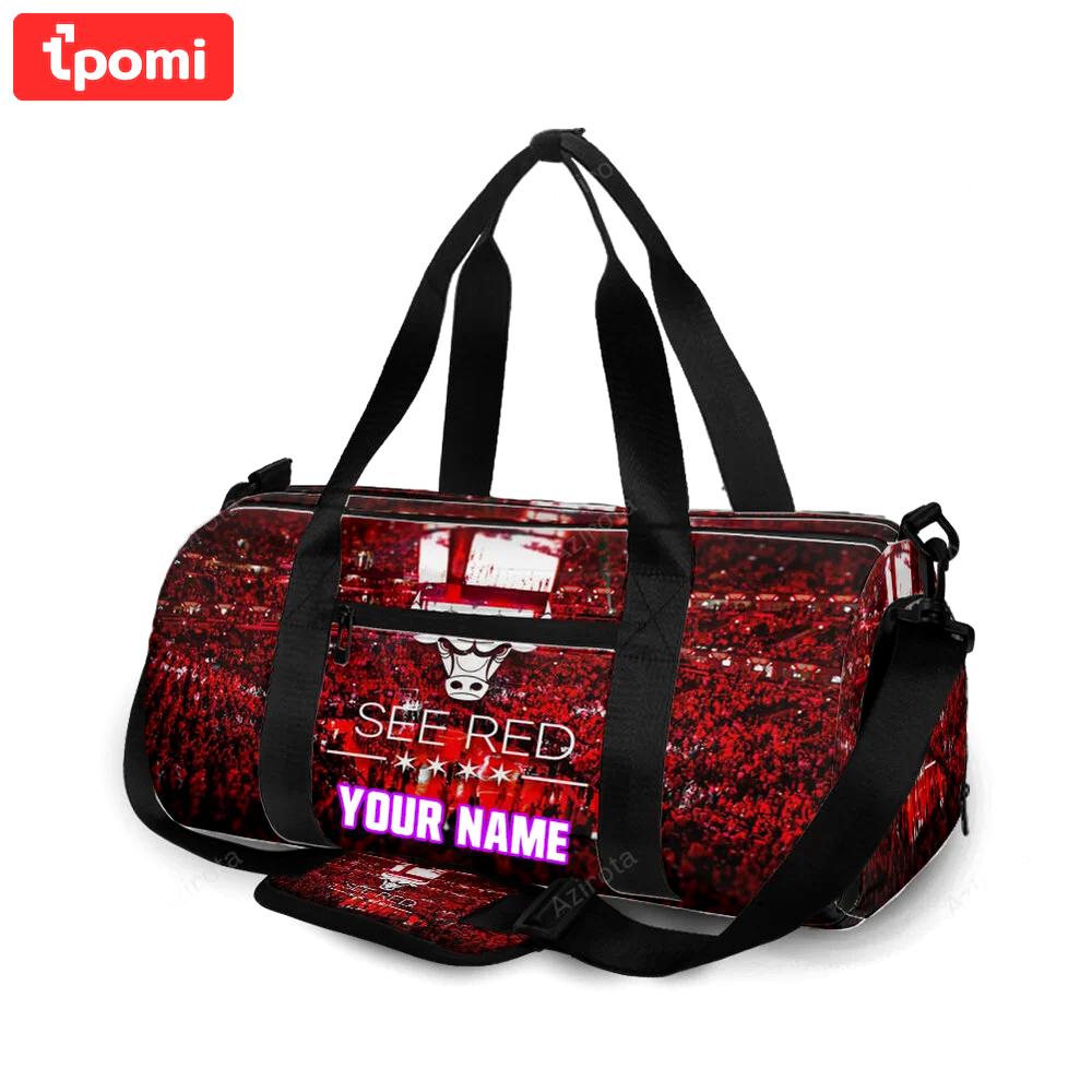 Chicago bulls emblem see red v30 personalized name travel bag gym bag 905 Travel Bag