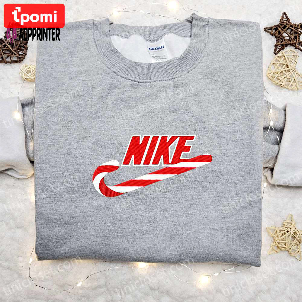 Christmas candy x nike embroidered sweatshirt: unique nike inspired shirt perfect christmas gift ideas Embroidered Shirt