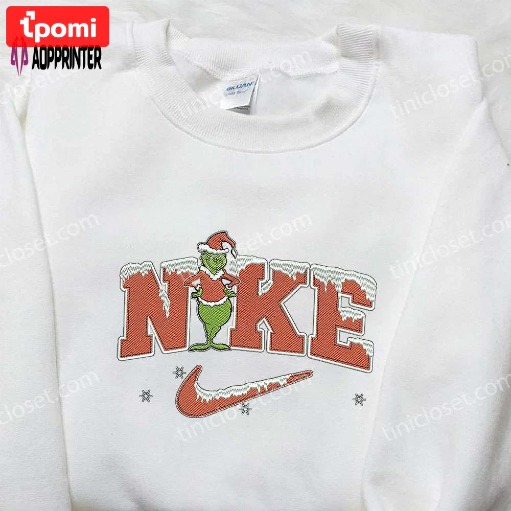Christmas grinch x nike embroidered shirt – best family christmas gift Embroidered Shirt