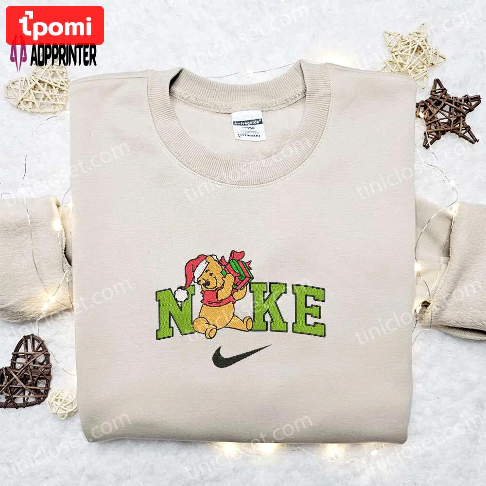 Christmas x nike embroidered sweatshirt: pooh with gift design – perfect christmas gift idea! Embroidered Shirt