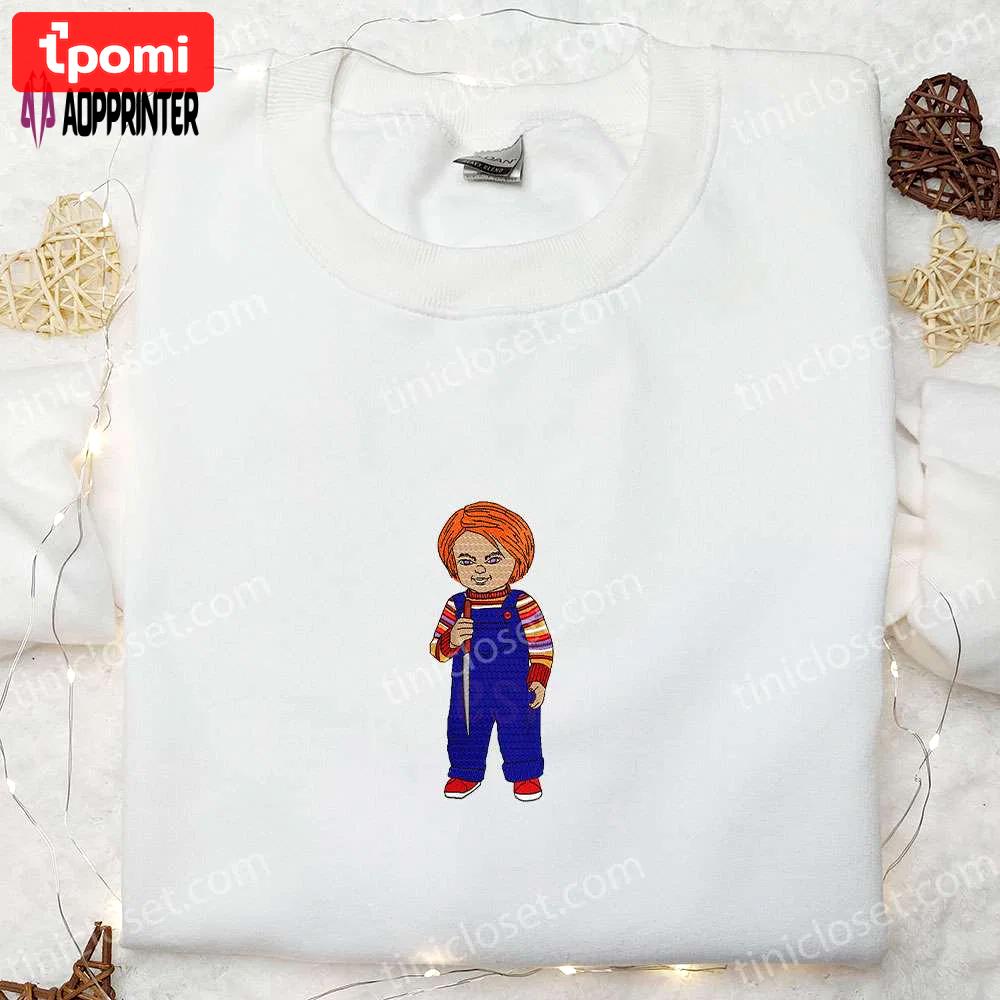 Chucky horror doll embroidered shirt: serial killer silhouette & best halloween gift Embroidered Shirt