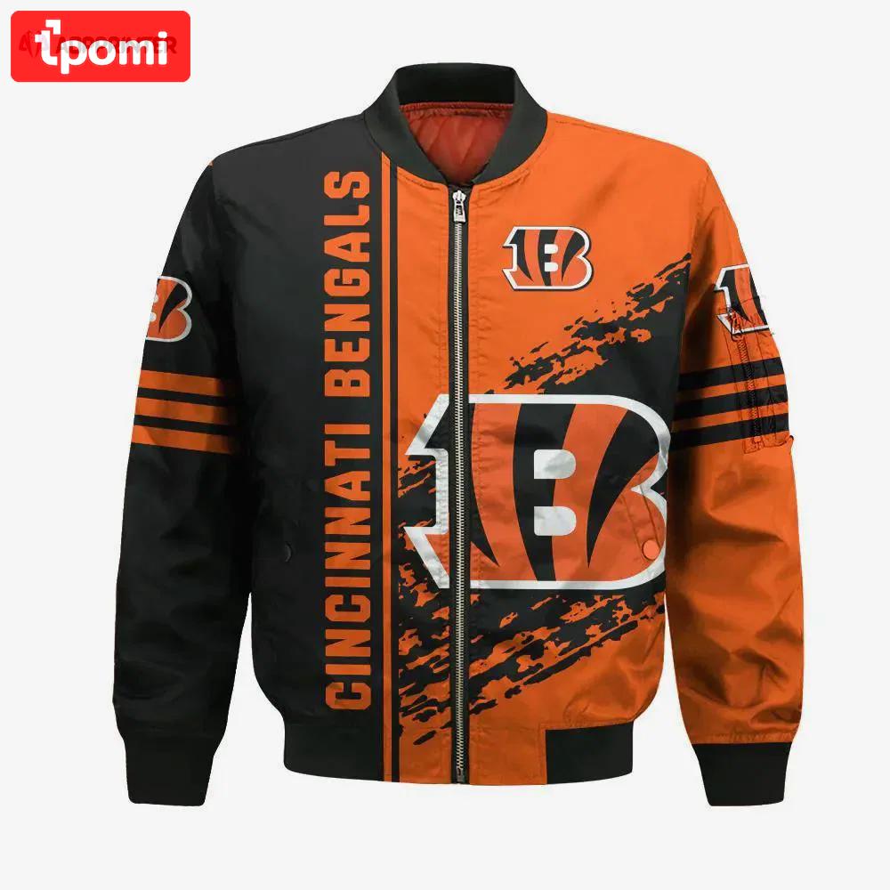 Cincinnati bengals bomber jacket 3d printed logo pattern in team colours Bomber Jacket