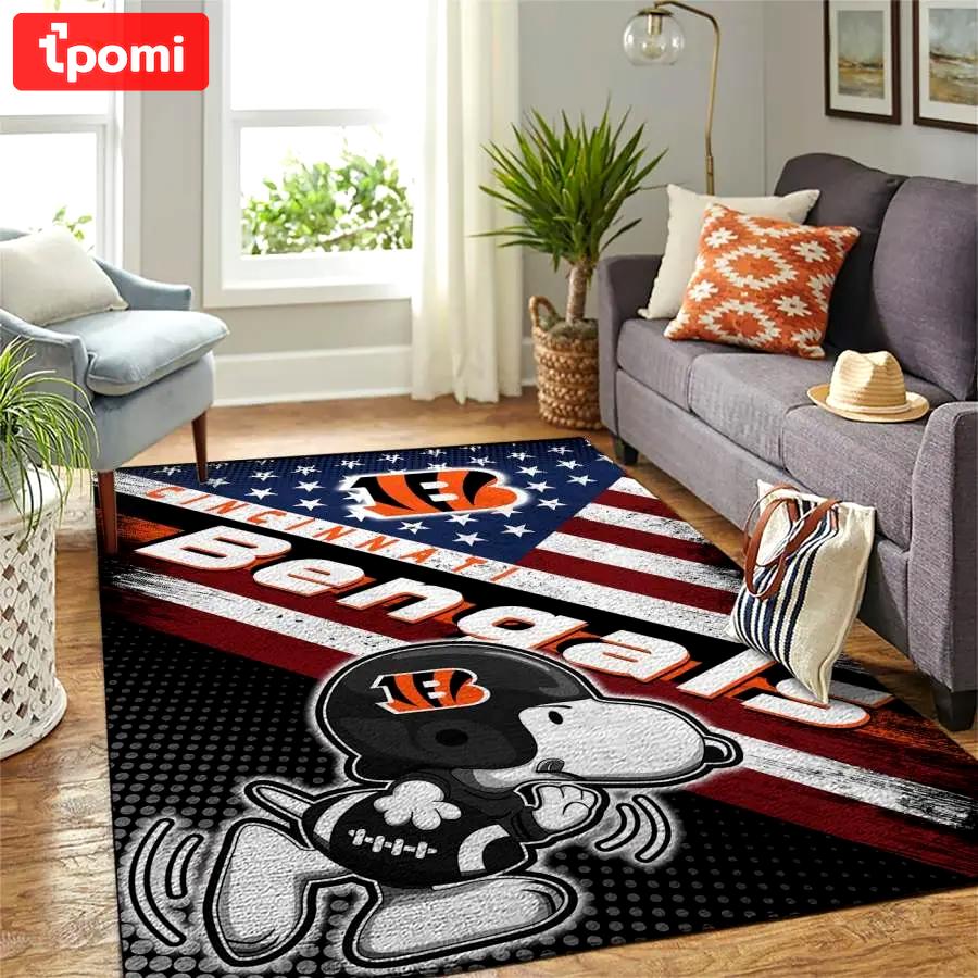 Cincinnati bengals nfl team logo snoopy area rug carpet home decor Rectangle Rug