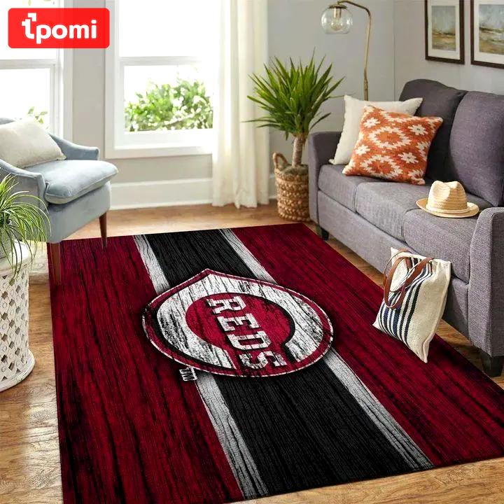 Cincinnati reds mlb team logo wooden style carpet living room rugs v582 Rectangle Rug