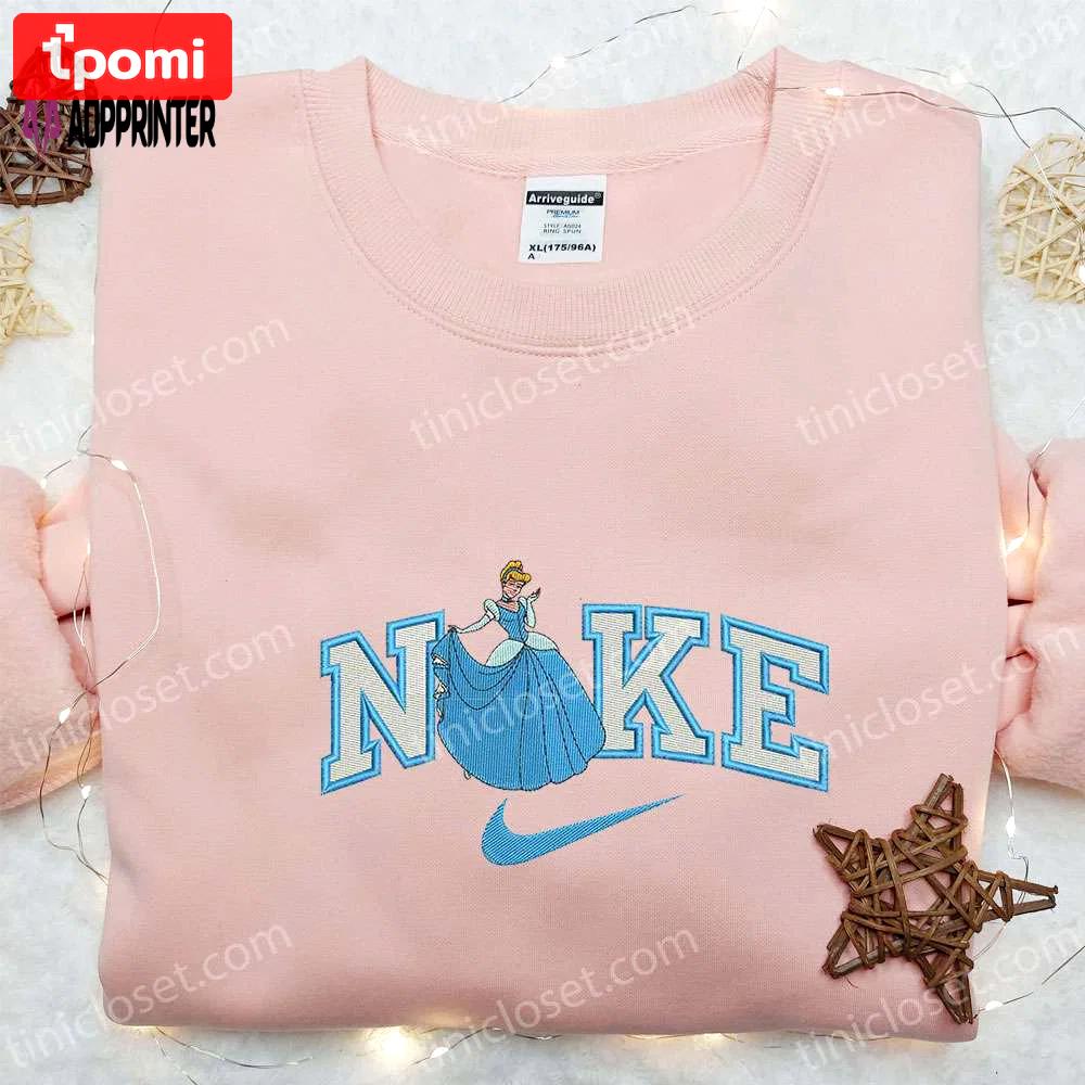 Cinderella x nike cartoon embroidered shirt: disney inspired nike branded tee Embroidered Shirt