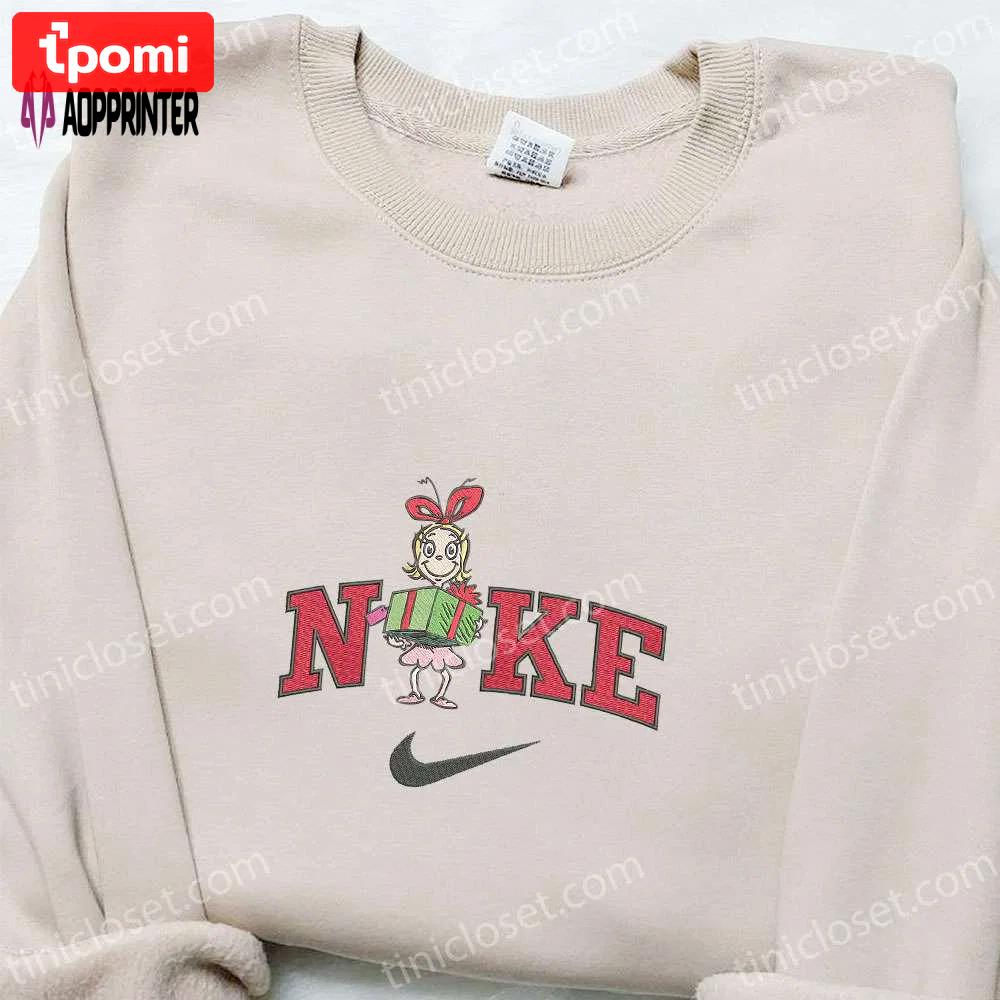 Cindy lou who x nike christmas embroidered sweatshirt: festive movie shirt perfect gift idea Embroidered Shirt