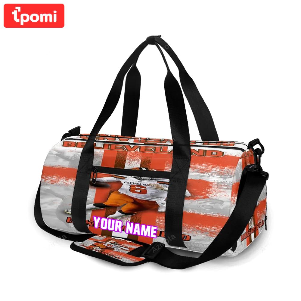 Cleveland browns baker mayfield 06 believeland personalized name travel bag gym bag 675 Travel Bag