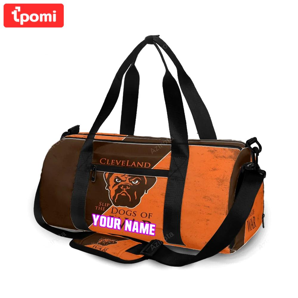 Cleveland browns logo slip the dogs of war personalized name travel bag gym bag 294 Travel Bag