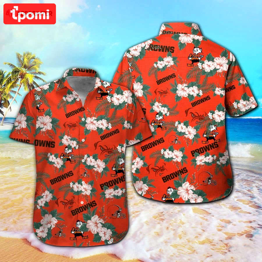 Cleveland browns short sleeve button up tropical aloha hawaiian shirt set for men women kids mte04 Hawaii Shirt