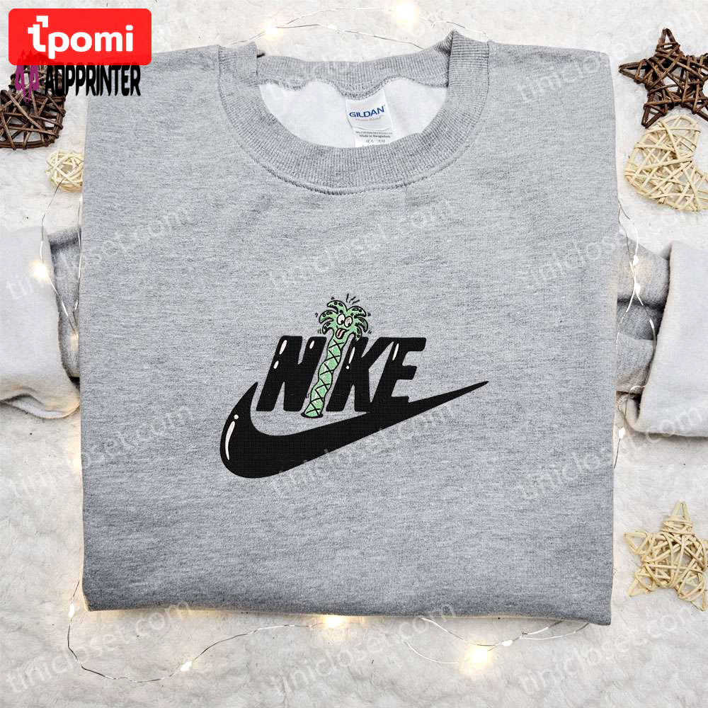 Coconut tree x swoosh embroidered sweatshirt: nike inspired shirt perfect birthday gift for family Embroidered Shirt