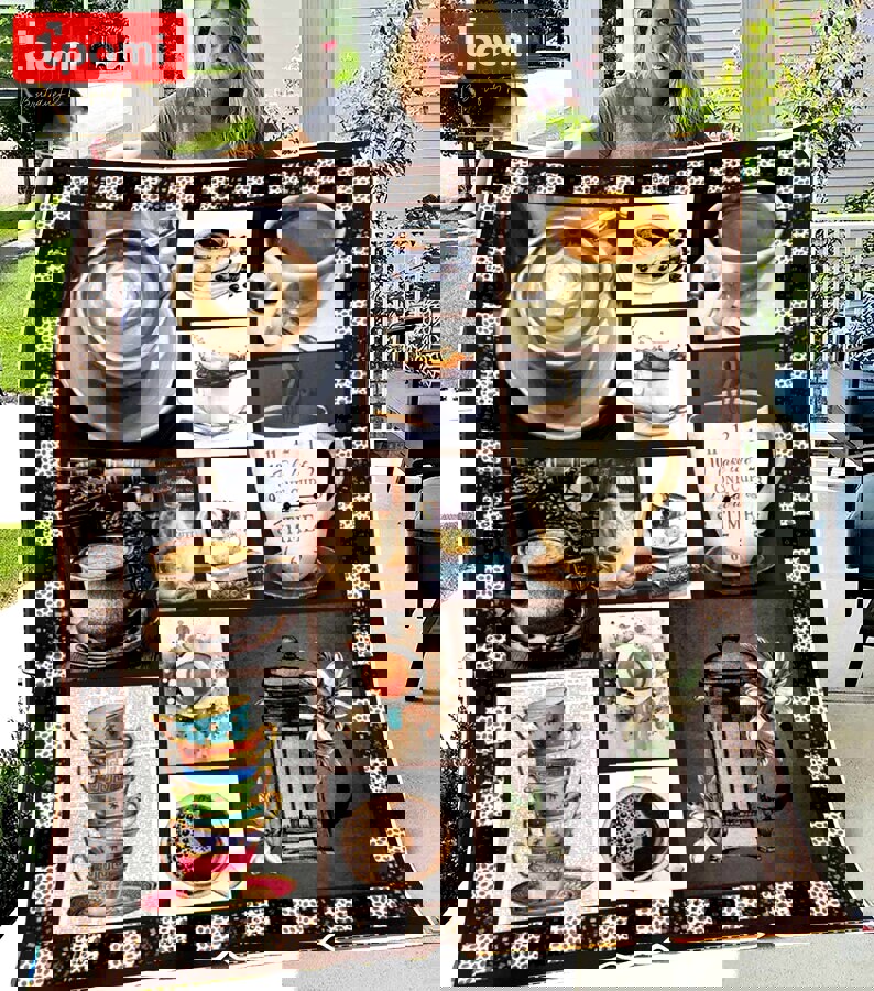 Coffee and tea fleece blanket, mink sherpa blanket, coffee and tea gift, coffee lover quilt, coffee and tea lover gift Quilt Blanket