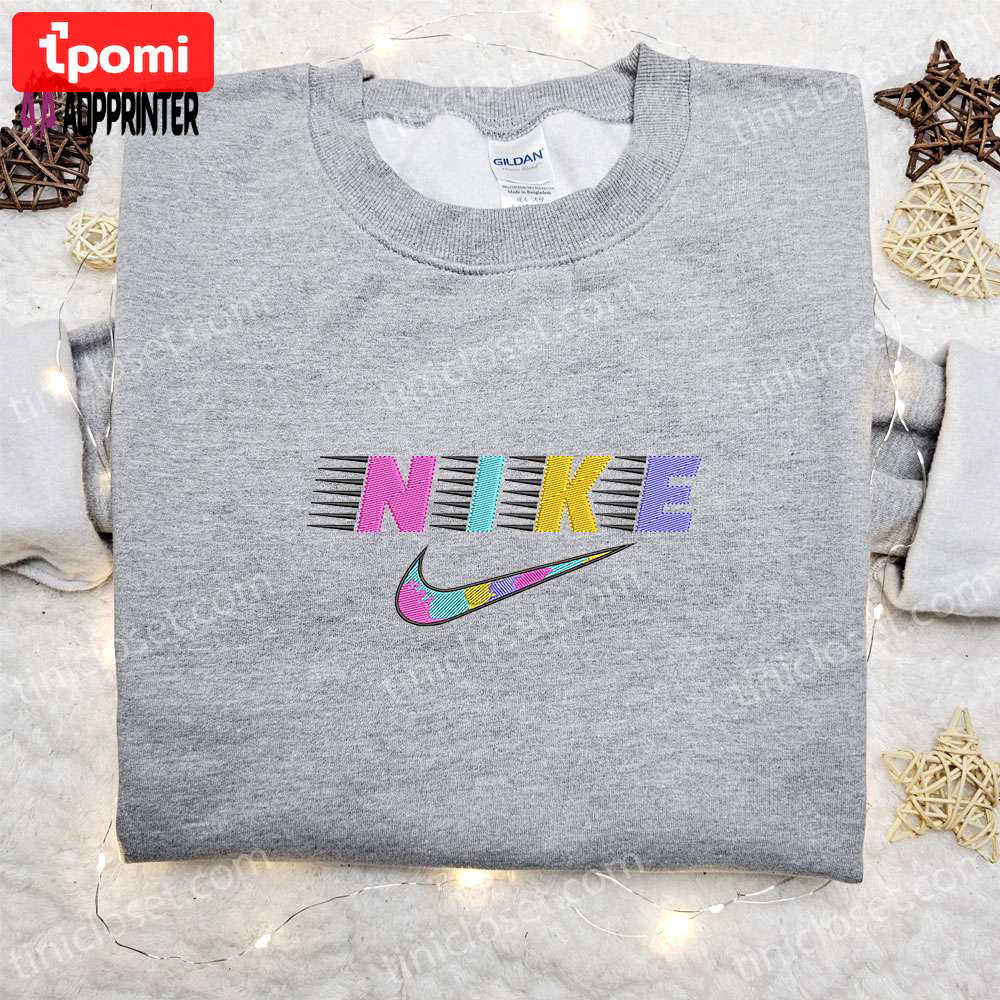 Colorful nike embroidered shirt: inspired design perfect family gift Embroidered Shirt
