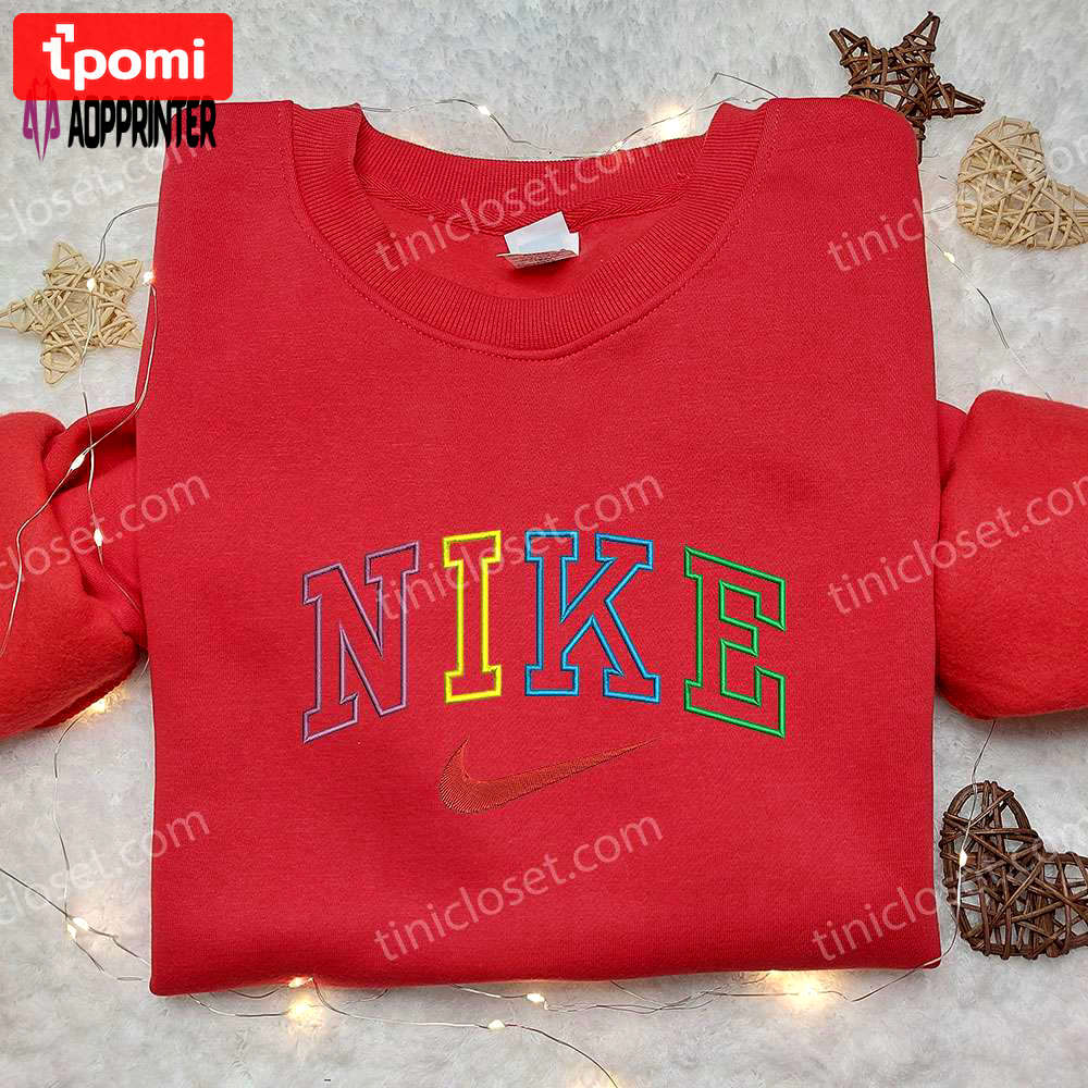 Colorful nike embroidered sweatshirt: vibrant design perfect gift for family Embroidered Shirt