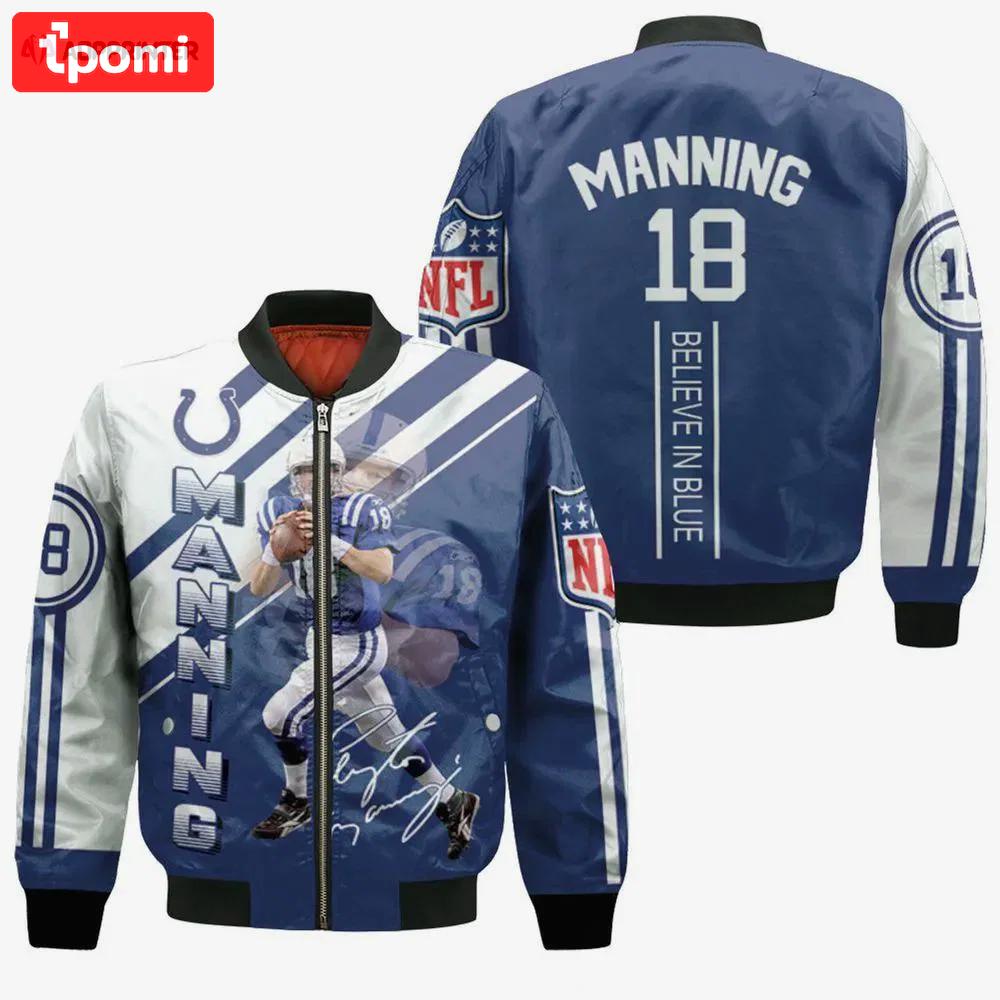 Colts peyton manning pattern bomber jacket – blue Bomber Jacket