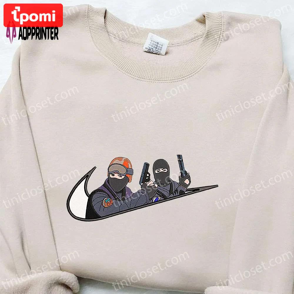 Counter strike x swoosh game embroidered hoodie – nike inspired shirt: best family gift ideas Embroidered Shirt