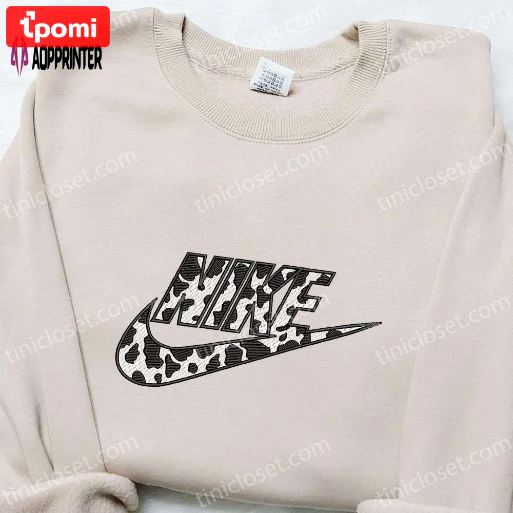 Cow pattern x nike embroidered hoodie & shirt: best family gifts nike inspired apparel Embroidered Shirt