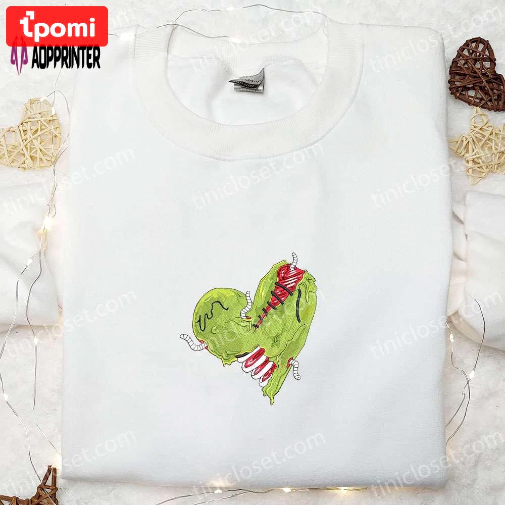 Creepy zombie heart embroidered shirt – horror halloween design Embroidered Shirt