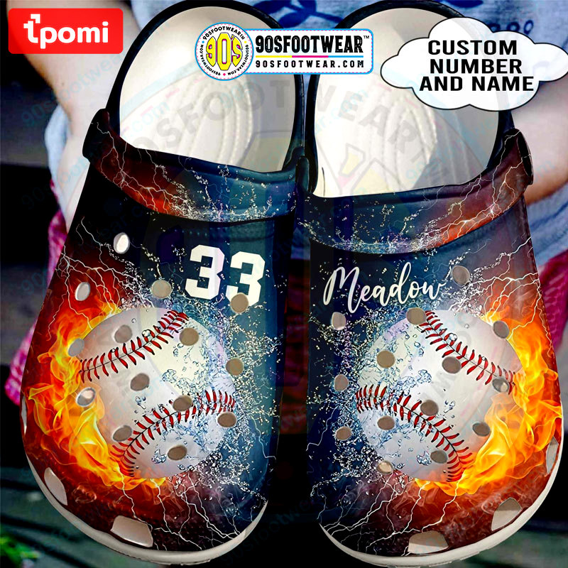 Crocs outfit - customize jersey numbers and name fire water lighting personalized baseball crocs - 497 Crocs Outfit