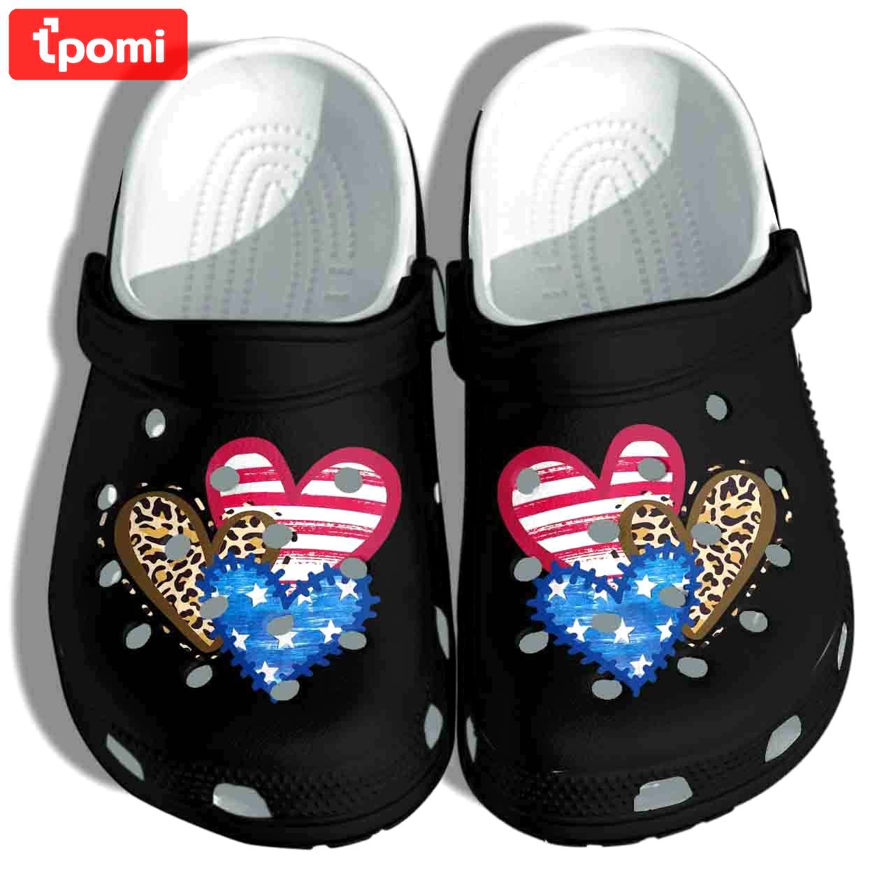 Crocs outfit - leopard american flag hearts 4th of july crocs crocband clogs - 1351 Crocs Outfit