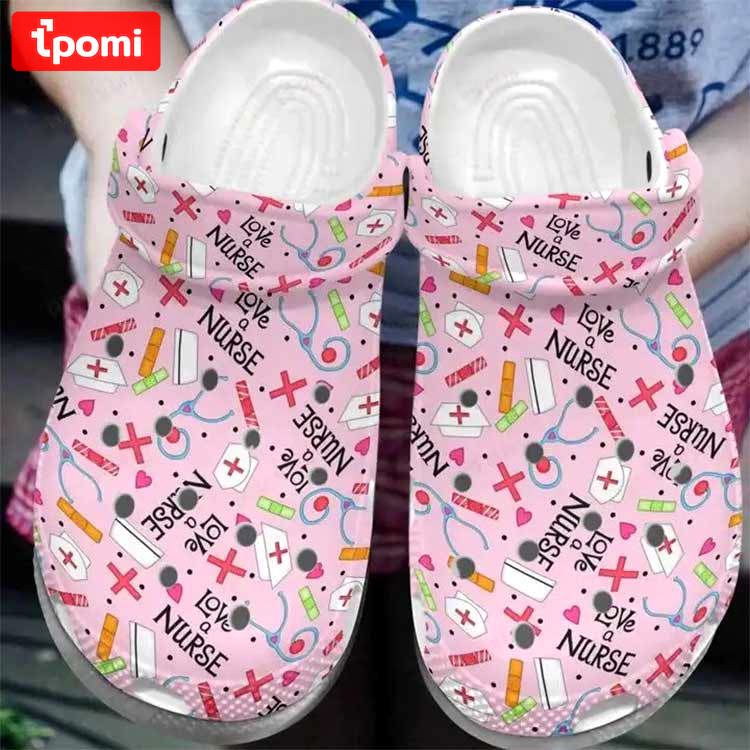 Crocs outfit - love a nurse pink crocband clog crocs shoes - 1370 Crocs Outfit