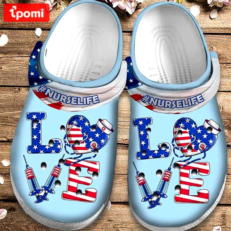 Crocs outfit - nurselife american love nurse 4th of july independence crocs clogs shoes - 1579 Crocs Outfit
