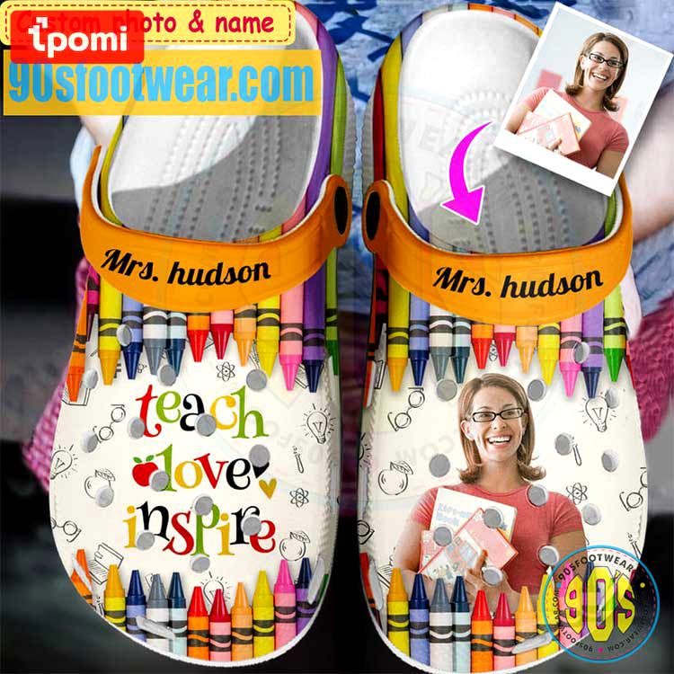 Crocs outfit - personalized crocs for teachers – colorful crayon teach love inspire clogs - 1666 Crocs Outfit
