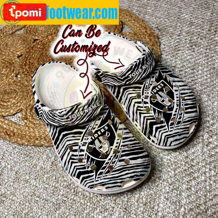 Crocs outfit - personalized raider crocs ripped zebra las vegas raiders football team custom classic clog - 1820 Crocs Outfit