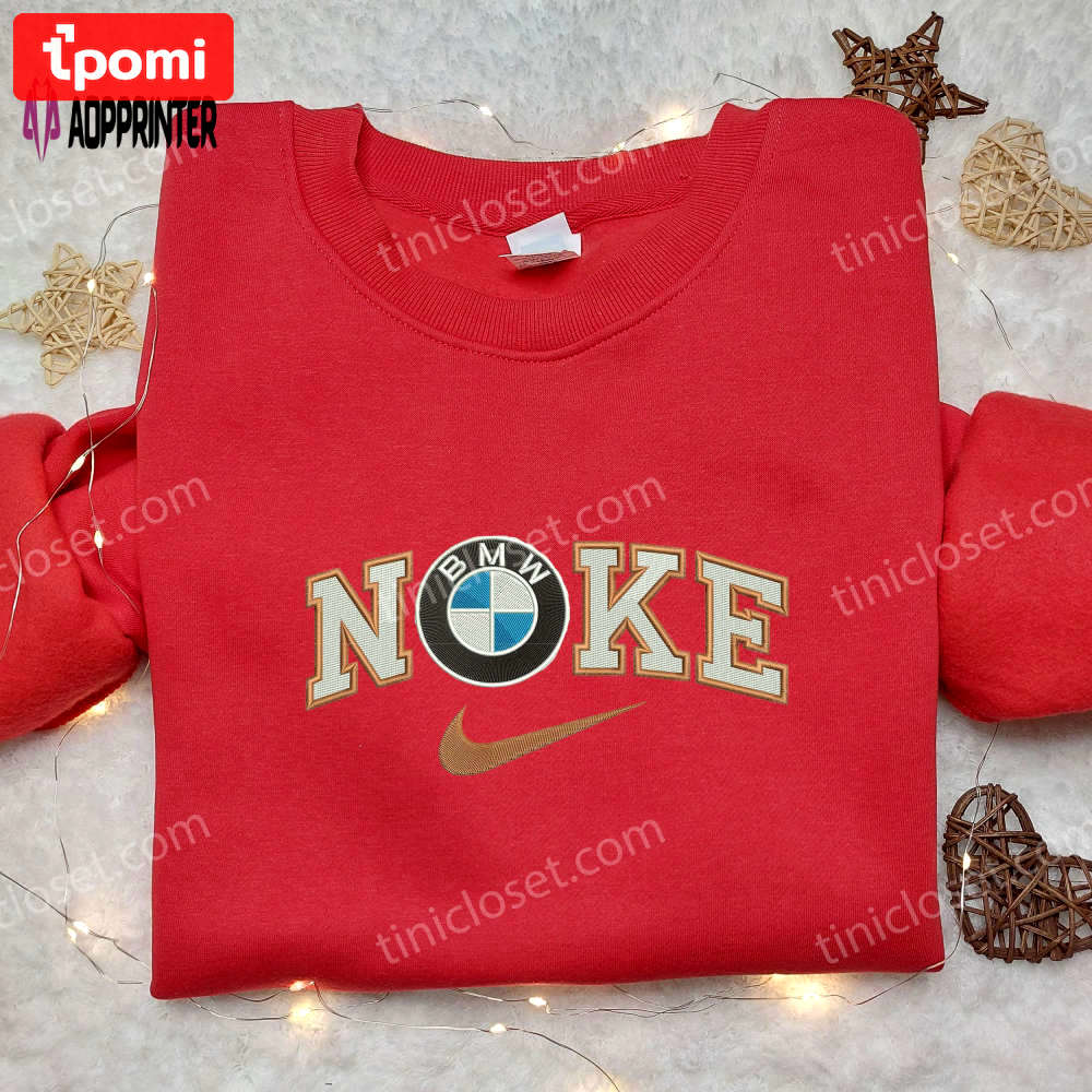 Custom bmw logo x nike swoosh embroidered shirt: unique car-inspired nike tee Embroidered Shirt