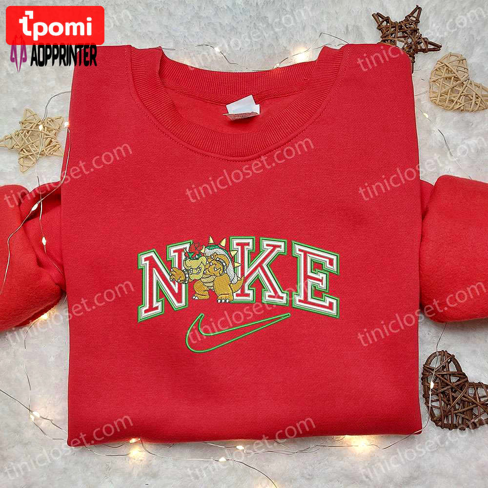 Custom bowser x nike embroidered shirt: best birthday gift idea with cartoon design Embroidered Shirt