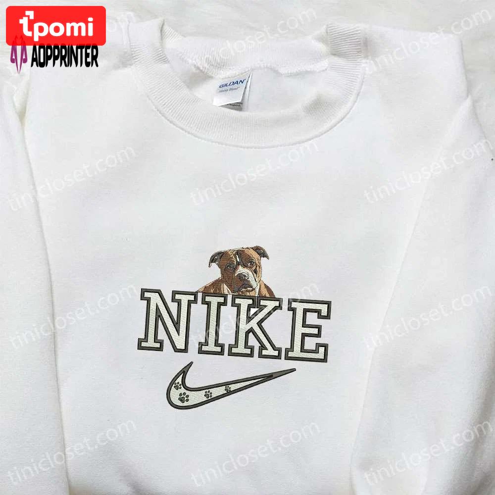 Custom boxer dog x nike embroidered shirt: perfect birthday gift idea with animal nike design Embroidered Shirt