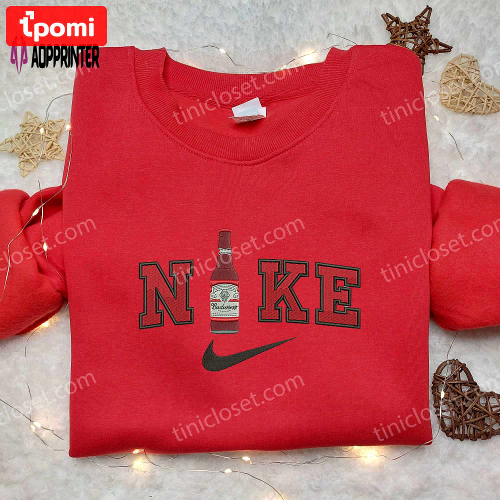Custom budweiser beer x nike embroidered shirt: stylish alcohol-infused nike apparel Embroidered Shirt