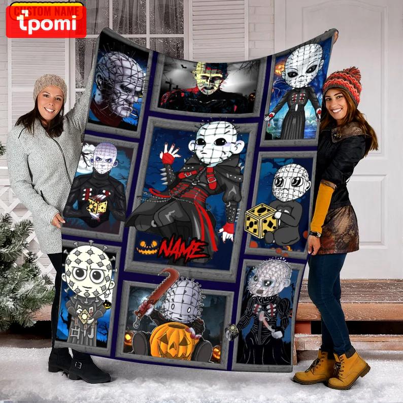 Custom name horror movie fans pinhead blanket 3d, horror movie blanket scary movie, friday the 13 christmas gift, fleece mink sherpa blanket Quilt Blanket