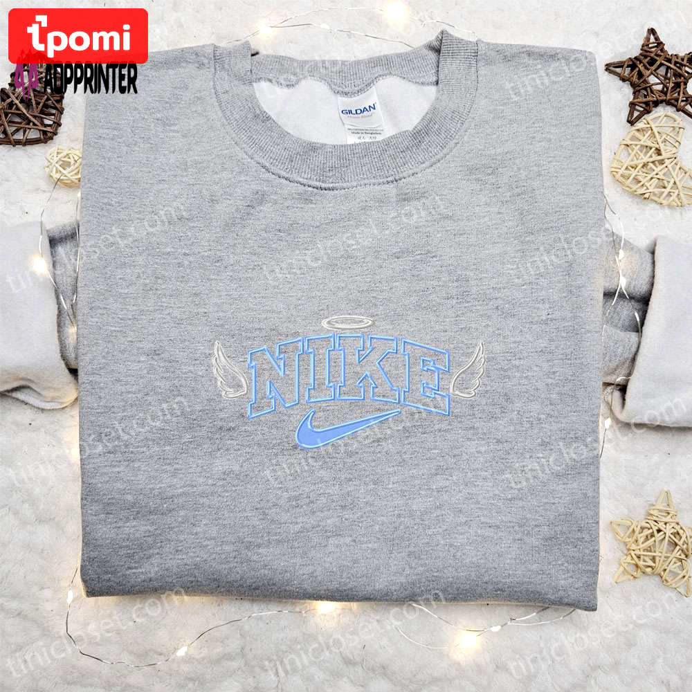 Custom nike embroidered shirt: angel wings design perfect family gift Embroidered Shirt