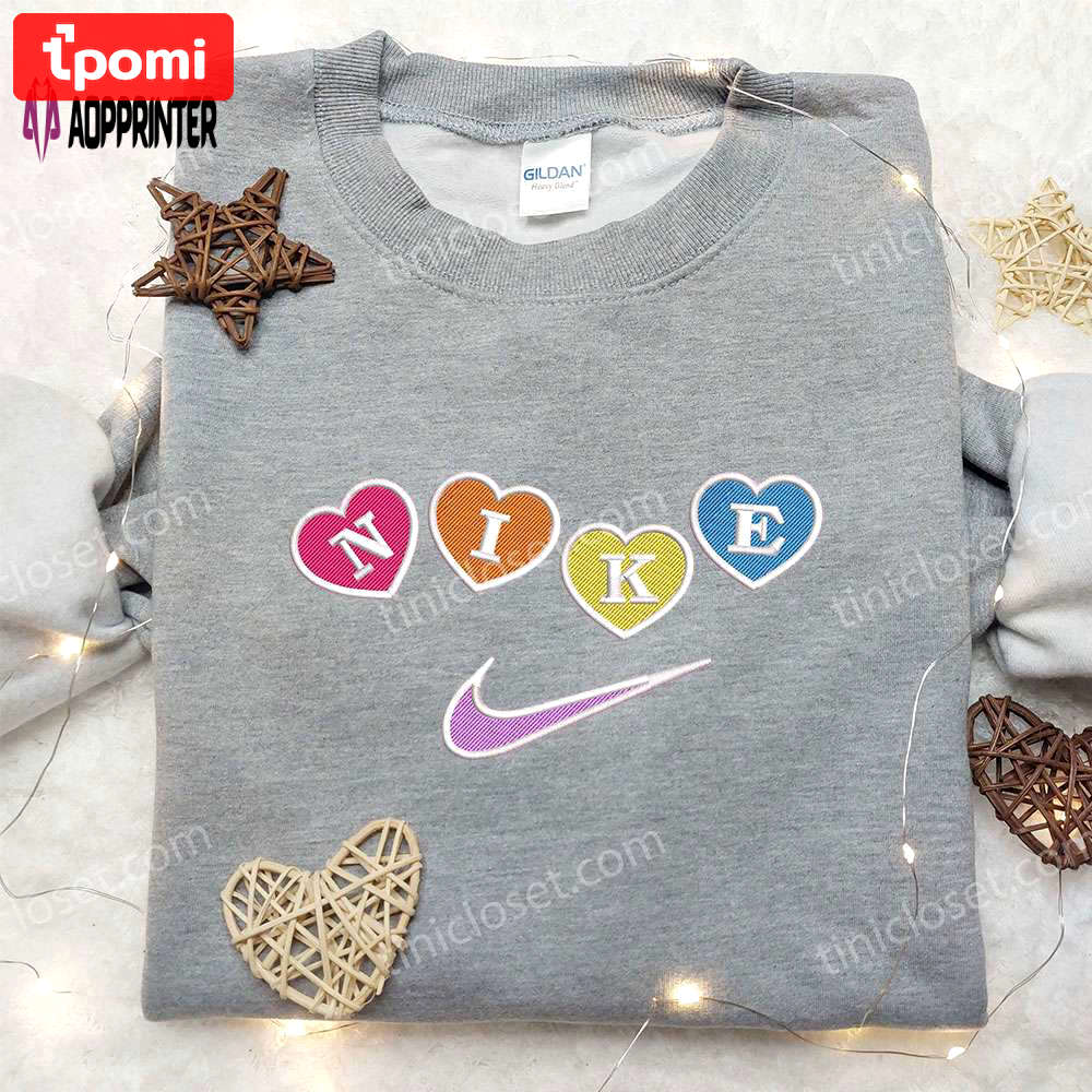 Custom nike embroidered shirt – colorful love heart design perfect valentine’s day gift Embroidered Shirt
