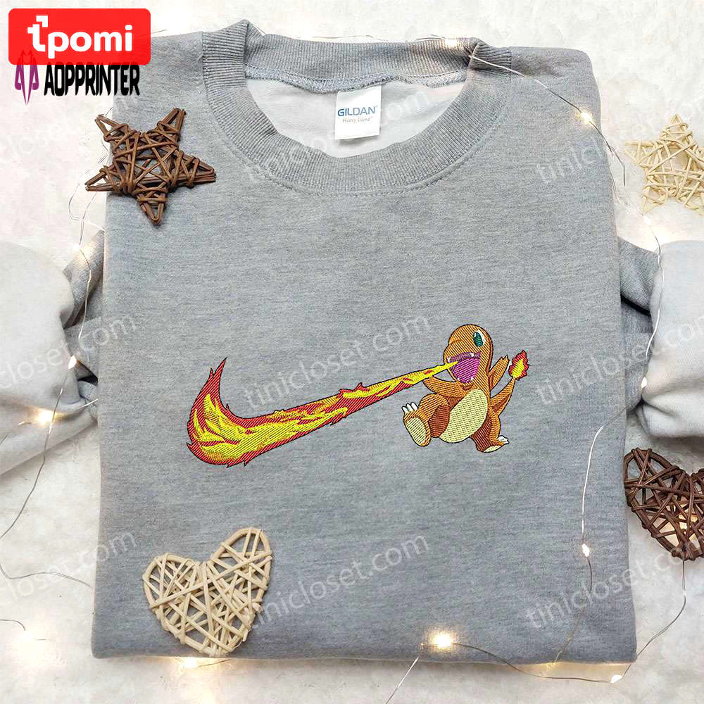 Custom nike x charmander embroidered shirt: pokemon style for fashion enthusiasts Embroidered Shirt