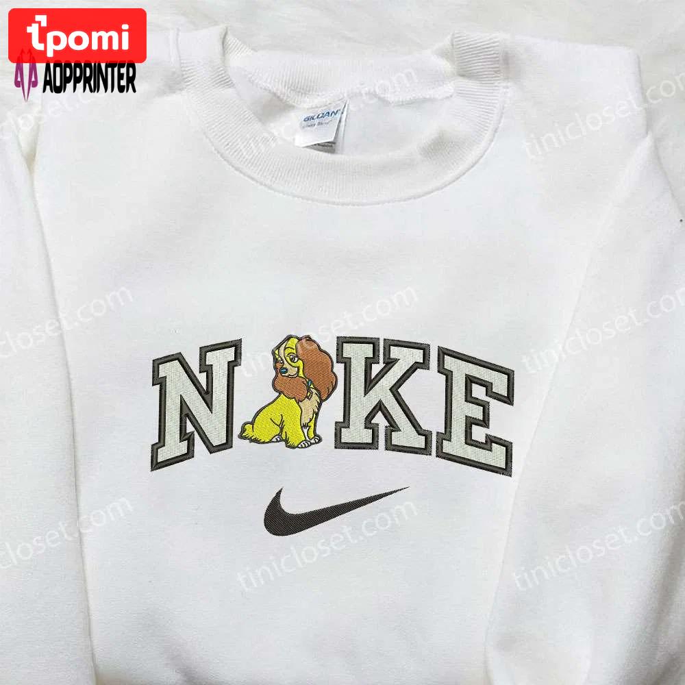 Custom nike x lady dog embroidered shirt: lady and the tramp cartoon design Embroidered Shirt
