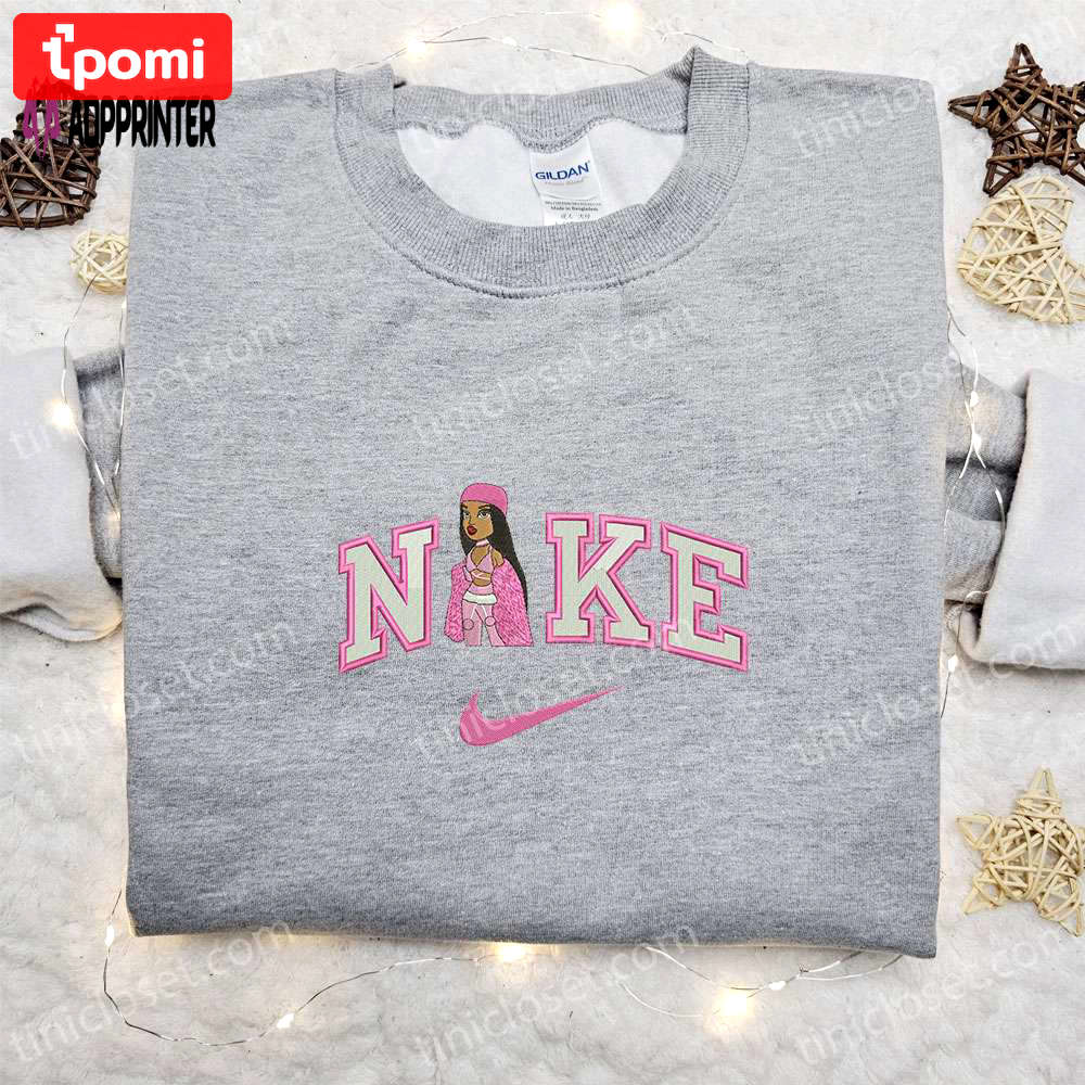 Custom pink bratz doll x nike swoosh sweatshirt – best family gifts Embroidered Shirt