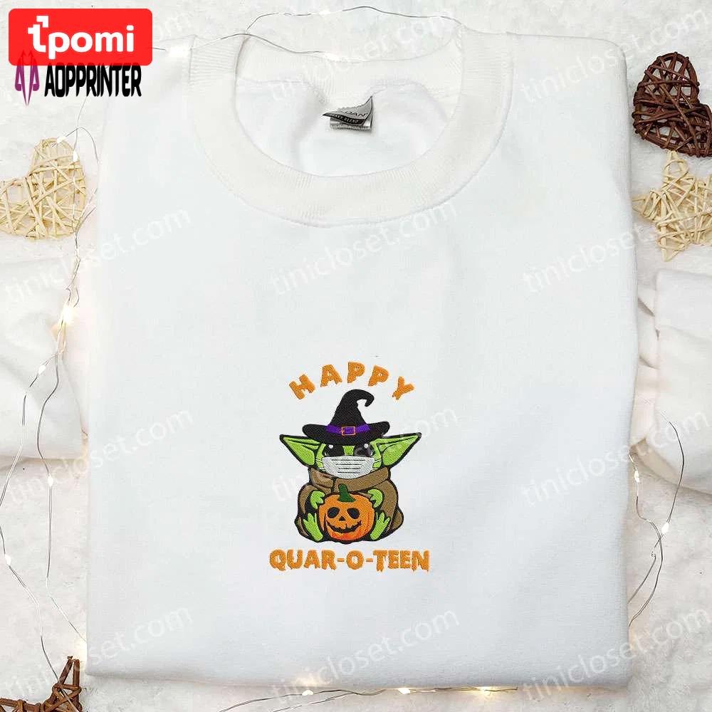 Cute baby yoda pumpkin embroidered sweatshirt: perfect halloween gift for family Embroidered Shirt