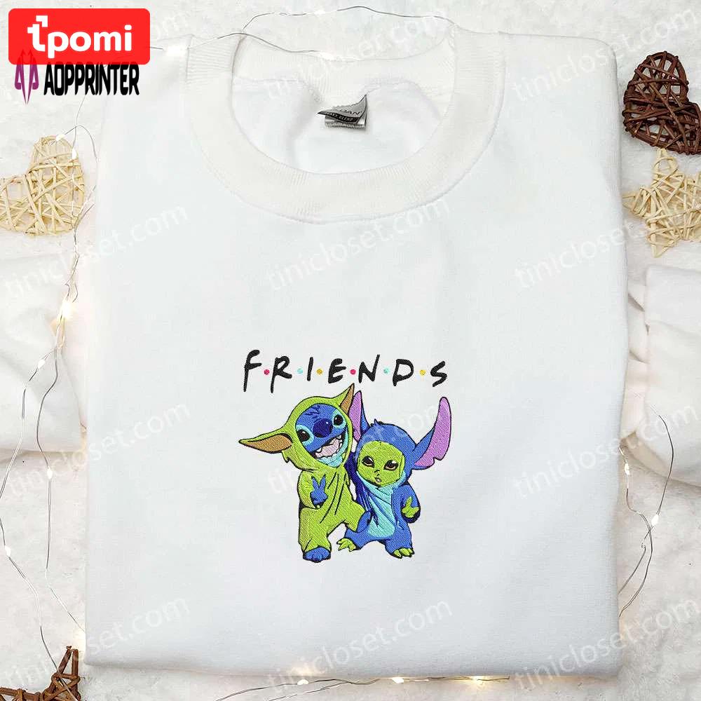 Cute baby yoda & stitch cosplay friends sweatshirt: disney embroidered hoodie perfect family gift Embroidered Shirt