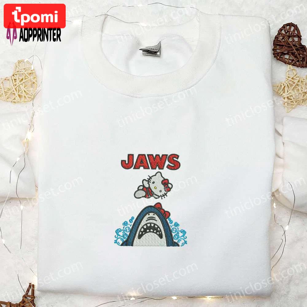 Cute jaws kitty embroidered shirt: perfect halloween gift for daughter Embroidered Shirt