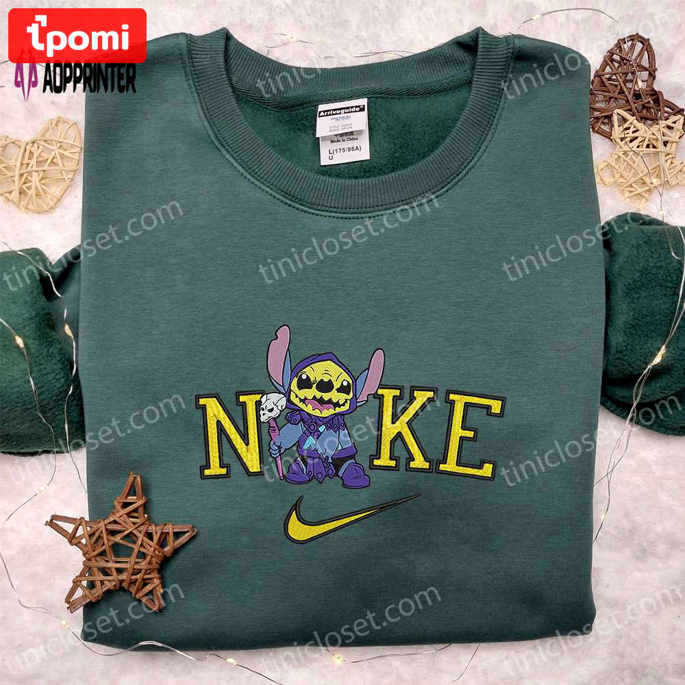 Cute nike x stitch halloween witch embroidered shirt – custom & unique halloween shirt Embroidered Shirt