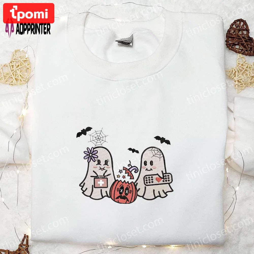 Cute retro ghosts embroidered shirt halloween gifts for family Embroidered Shirt