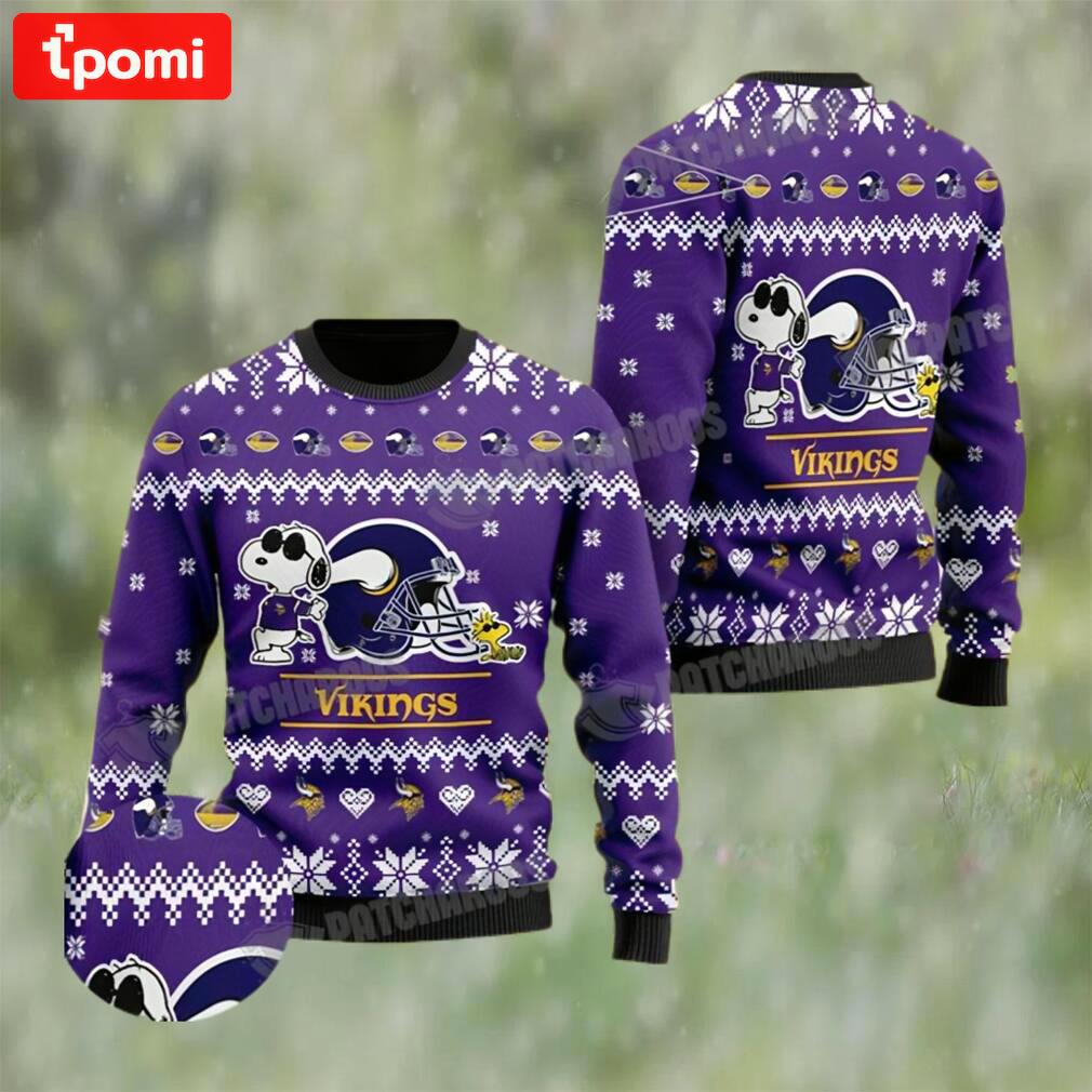 Cute the snoopy football helmet 3d minnesota vikings ugly christmas sweater Christmas Ugly Sweater